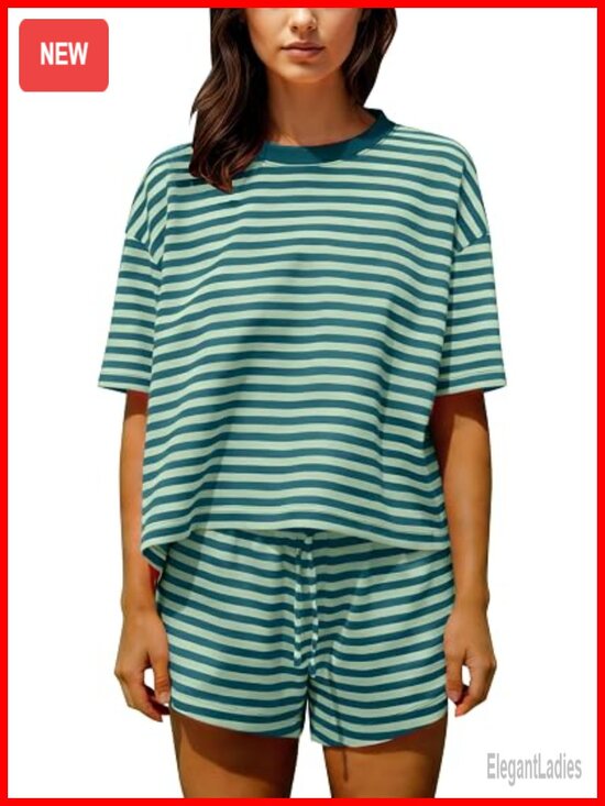 Other - Cotton Blend Striped Pajama Shorts Set 2 Piece Lounge Outfits